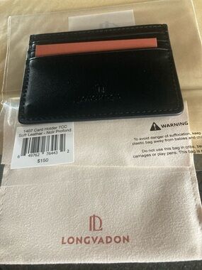 Longvadon Black Soft Leather Card & Key Holder - Slim Men's Wallet with dust bag